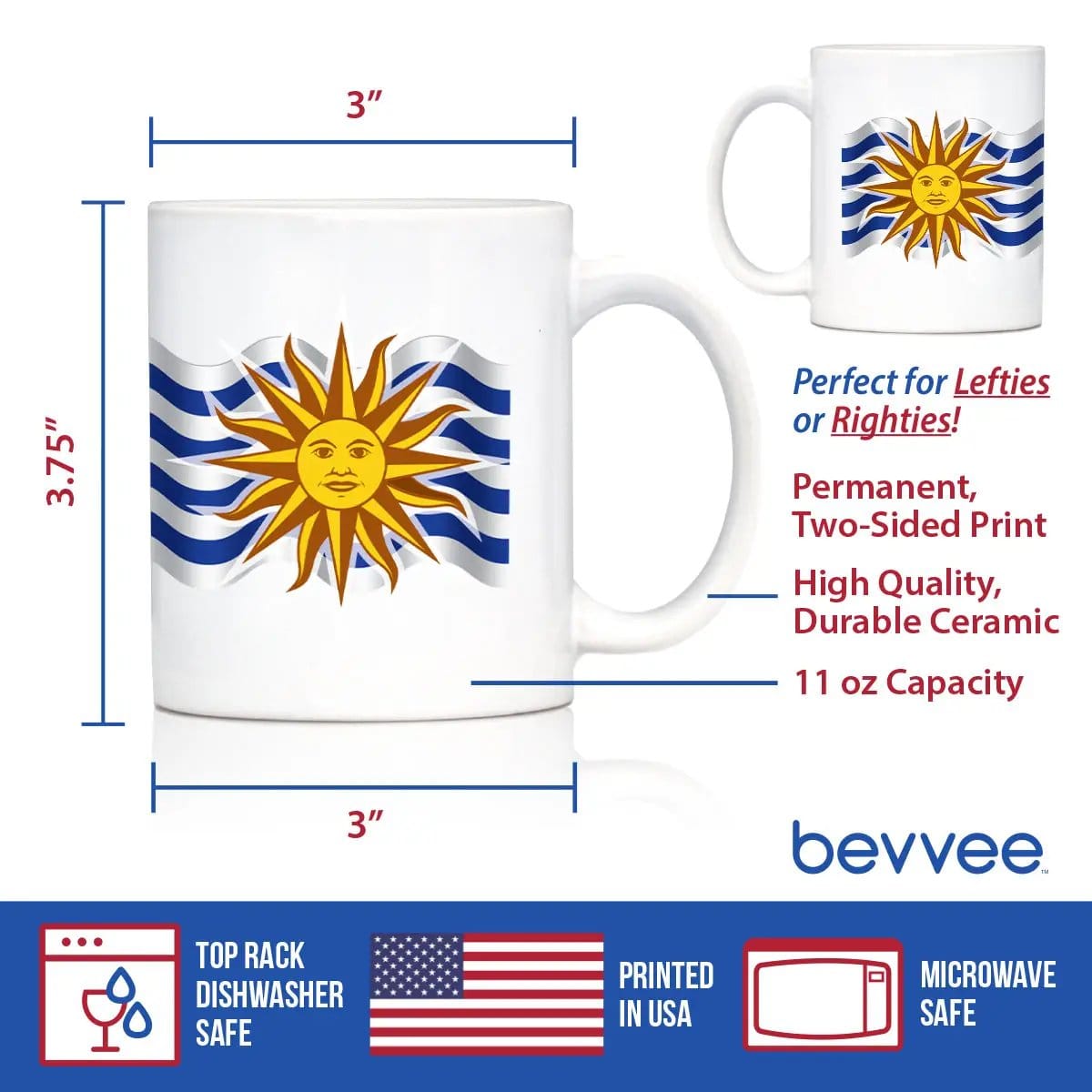 Ceramic Coffee Mug | Dishwasher & Microwave Safe | Double Printed | Uruguay Flag