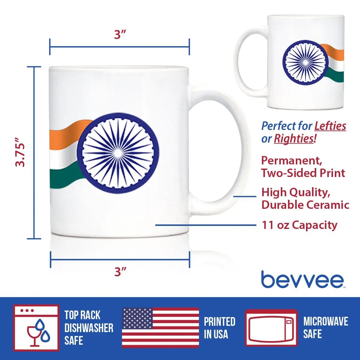 Ceramic Coffee Mug | Dishwasher & Microwave Safe | Double Printed | India Flag