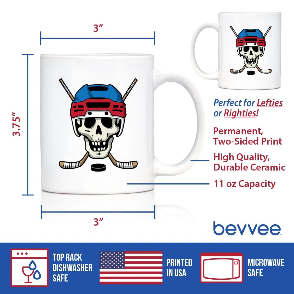 Ceramic Coffee Mug | Dishwasher & Microwave Safe | Double Printed | Hockey Skull