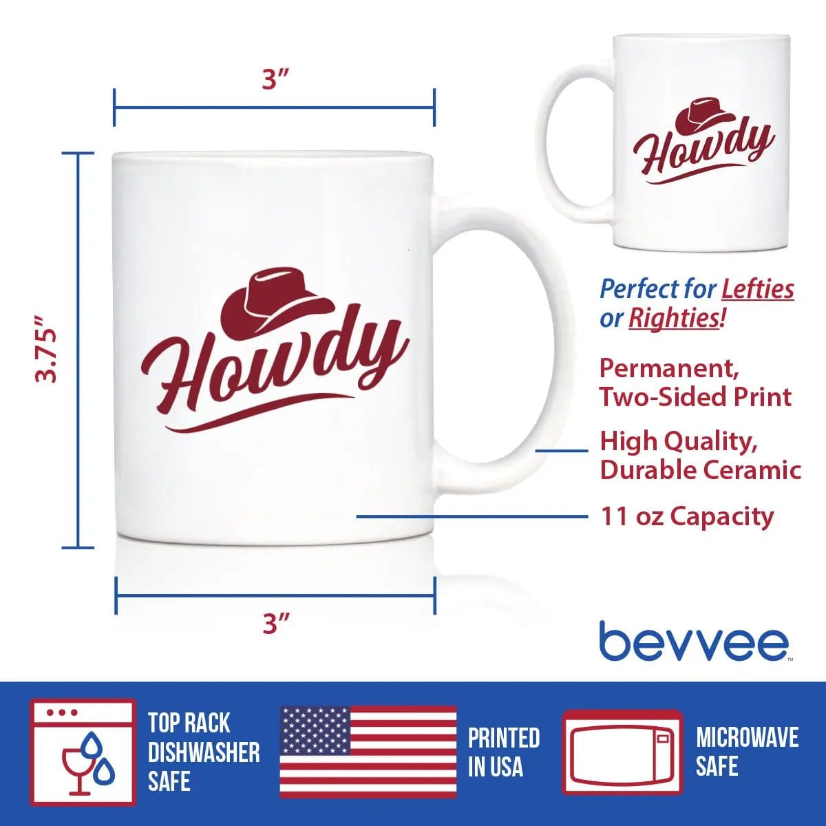 Ceramic Coffee Mug | Dishwasher & Microwave Safe | Double Printed | Howdy
