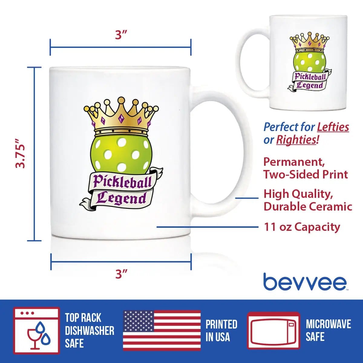 Ceramic Coffee Mug | Dishwasher & Microwave Safe | Double Printed | Pickleball Legend
