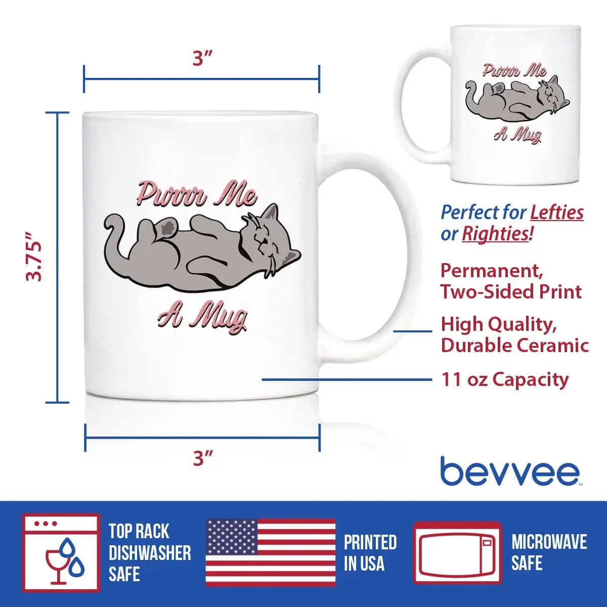 Ceramic Coffee Mug | Dishwasher & Microwave Safe | Double Printed | Purr Me A