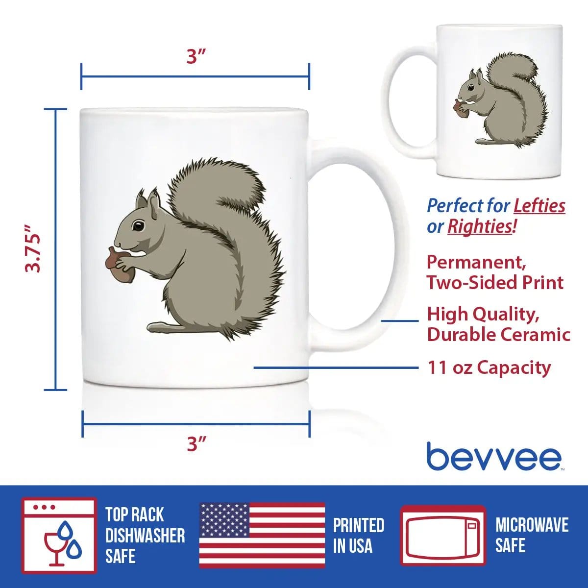 Ceramic Coffee Mug | Dishwasher & Microwave Safe | Double Printed | Squirrel
