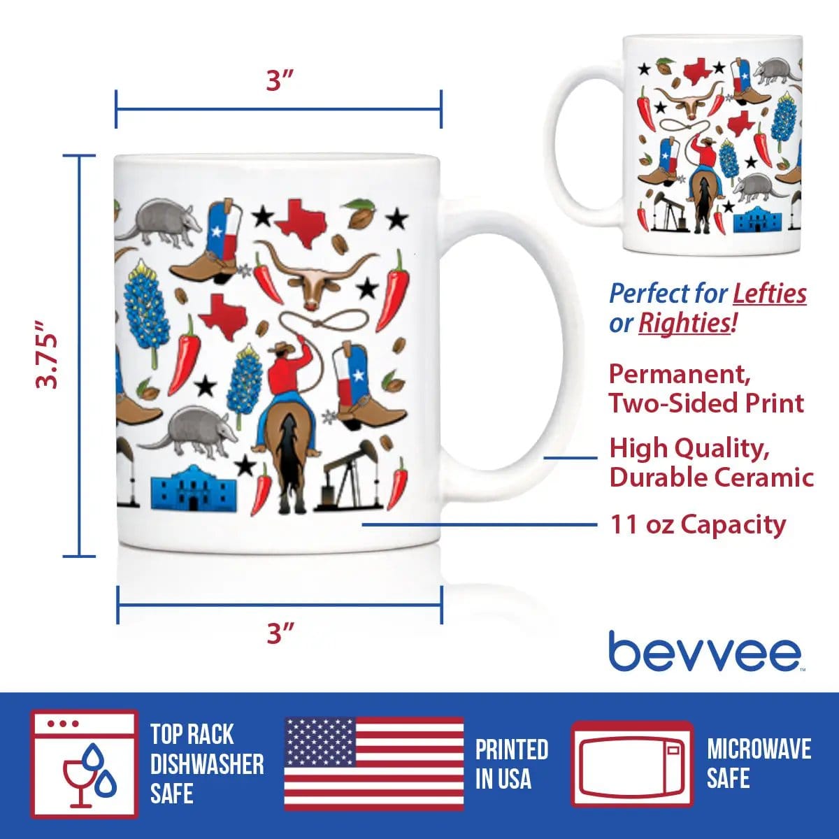 Ceramic Coffee Mug | Dishwasher & Microwave Safe | Double Printed | Texas Pattern