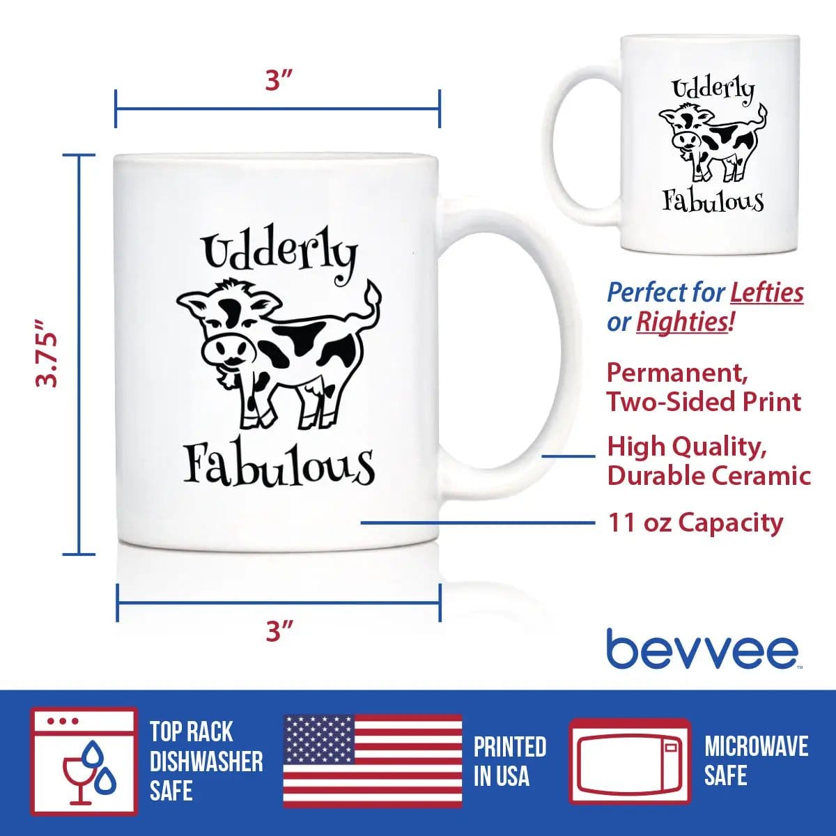 Ceramic Coffee Mug | Dishwasher & Microwave Safe | Double Printed | Udderly Fabulous - Cow