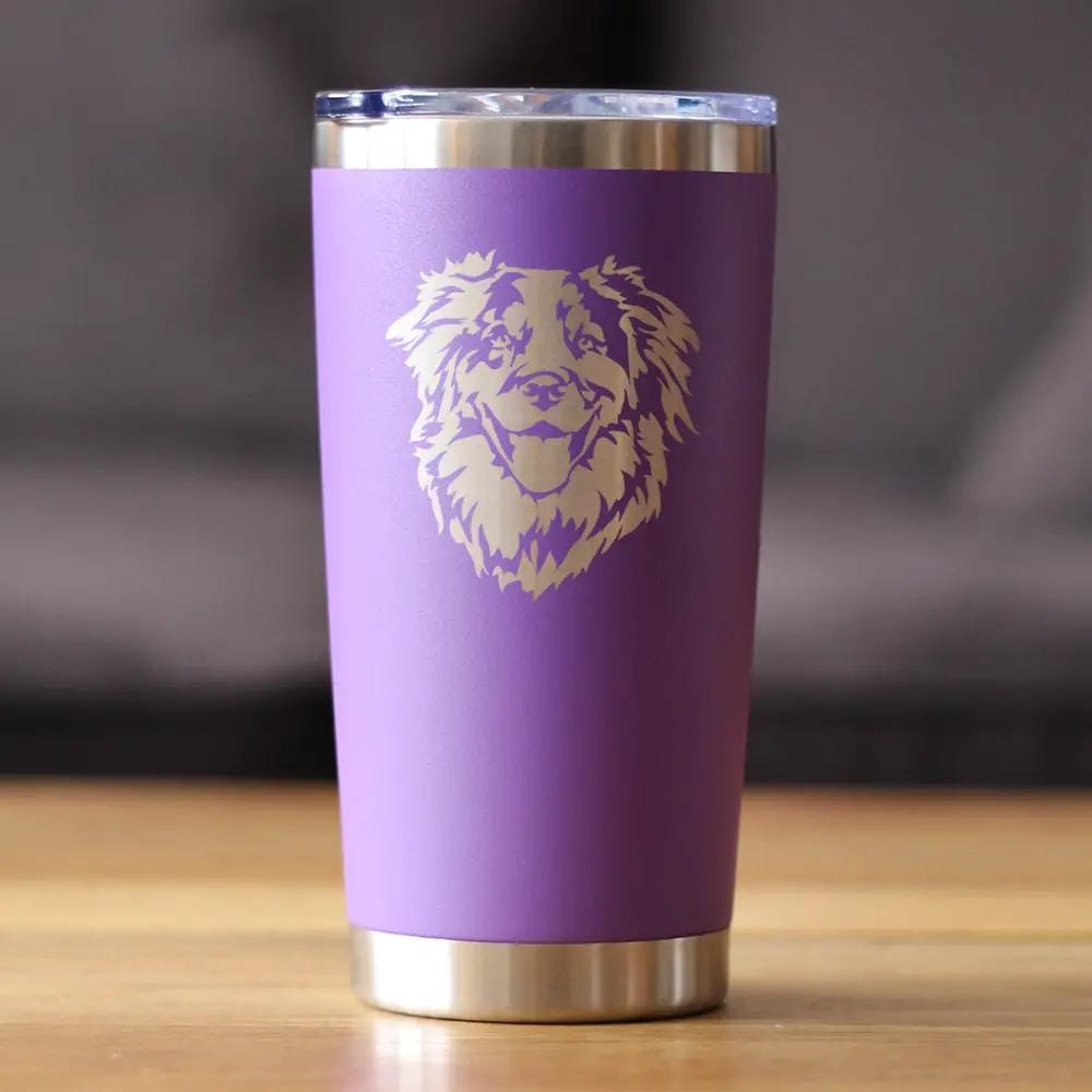 Insulated Coffee Tumbler | 20 oz Stainless Steel | Sliding Lid | Australian Shepherd Face