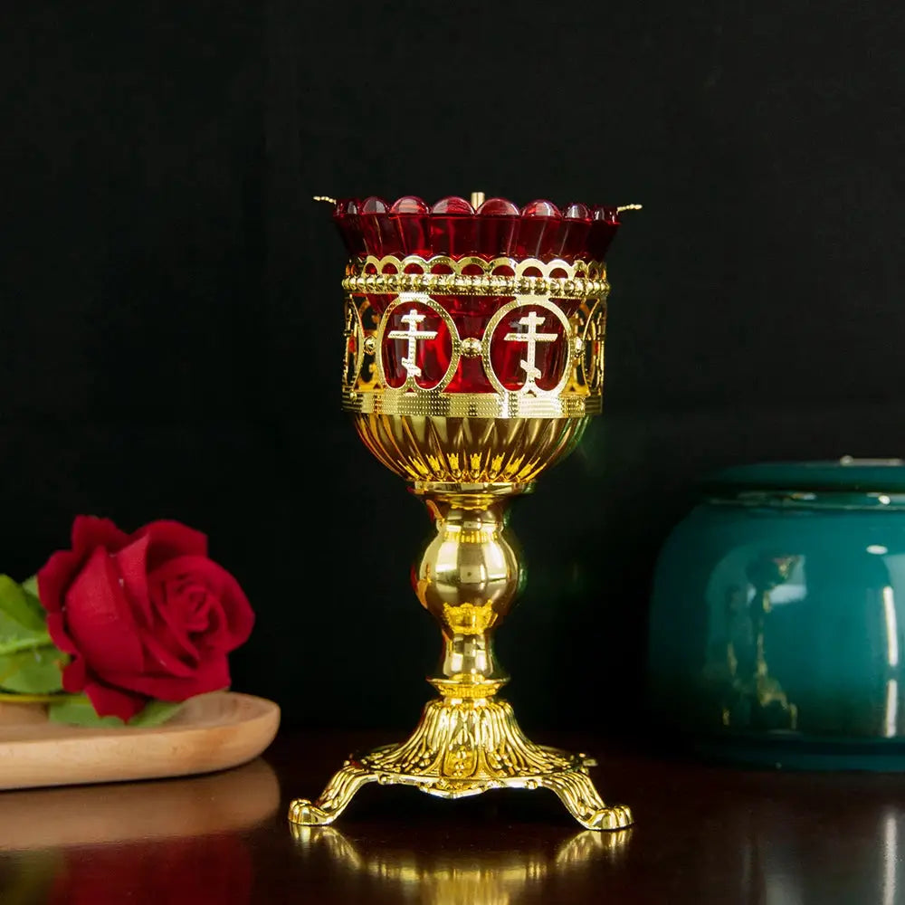 Candle Holders | Antique Gold Red Glass | PriceLows™