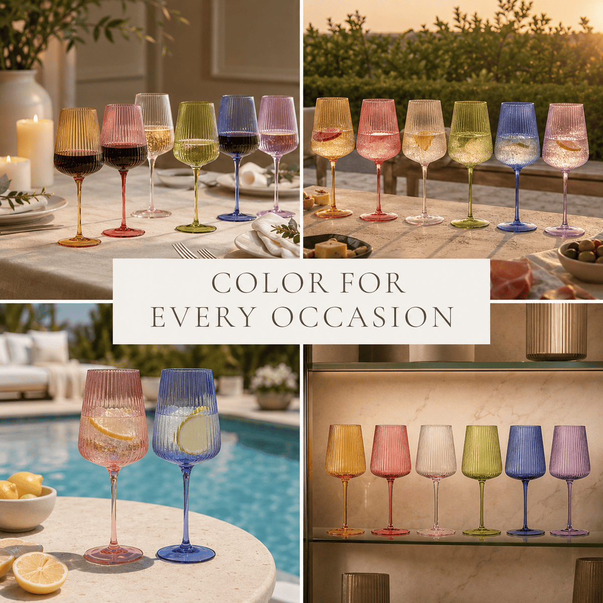 Rhea Ribbed Stemmed Wine Glassware | 19 oz | Set of 6 | Entertaining