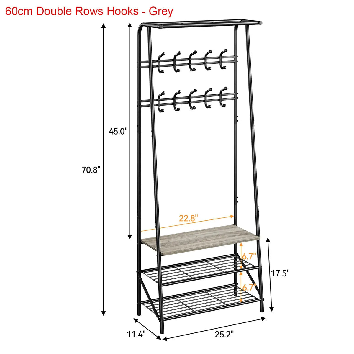 Coat Rack Shoe Bench, 4-in-1 Hall Trees Entryway Bench with Coat Rack and Shoe Rack, Steel Frame Storage Shelf and Hanging Bar from PriceLows™