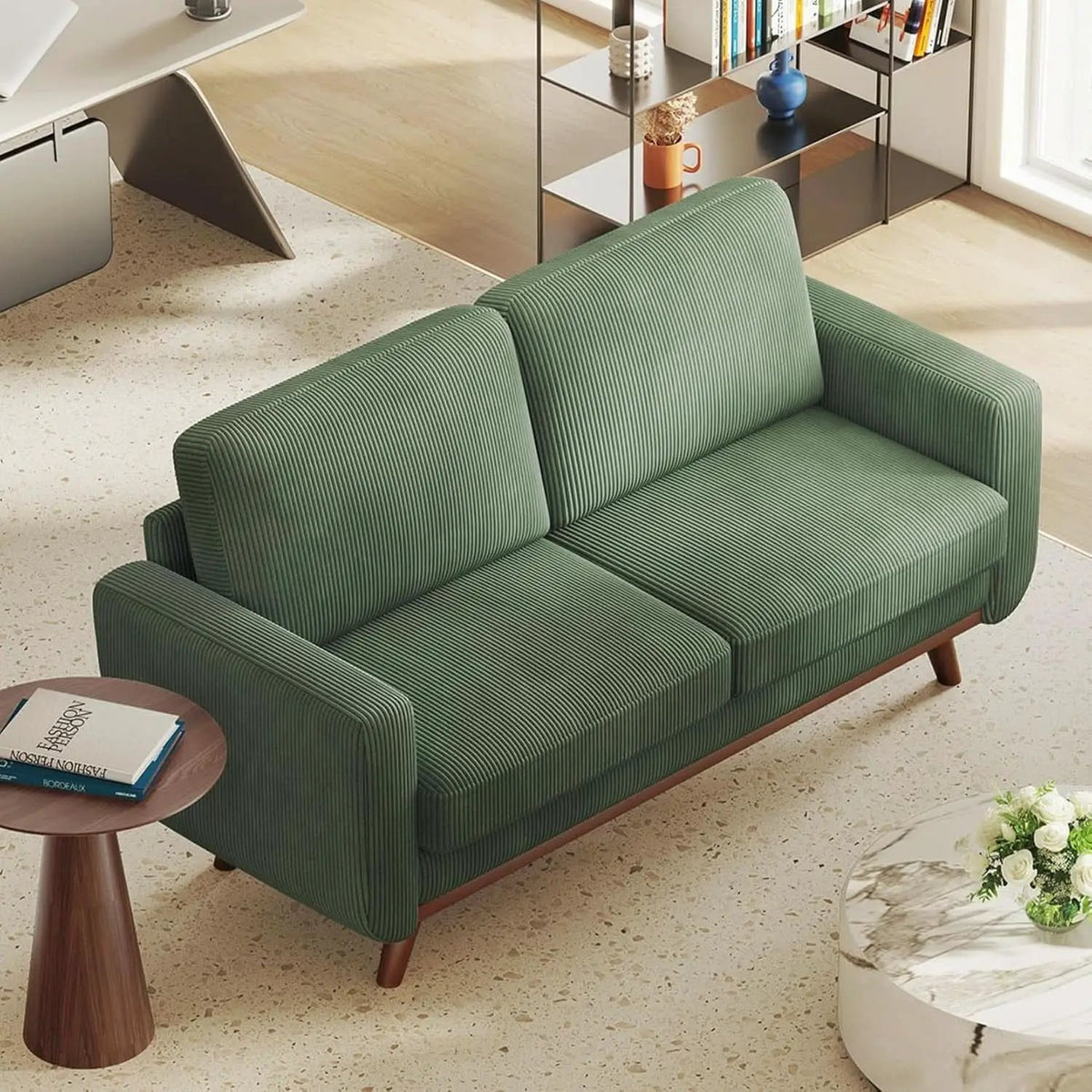 Comfy Green Corduroy Loveseat Sofa with Solid Wood Frame from PriceLows™