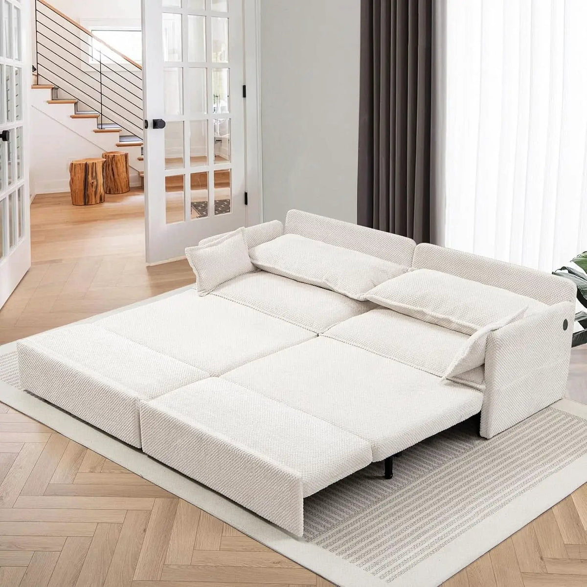 Convertible King Sofa Bed with USB Charging and Pockets from PriceLows™