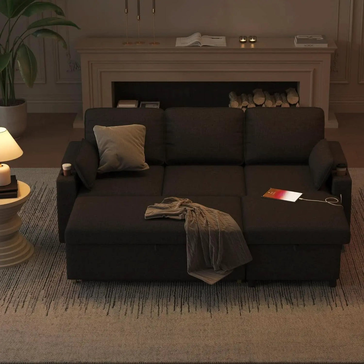 Convertible Sofa Bed with Storage and Cup Holder from PriceLows™