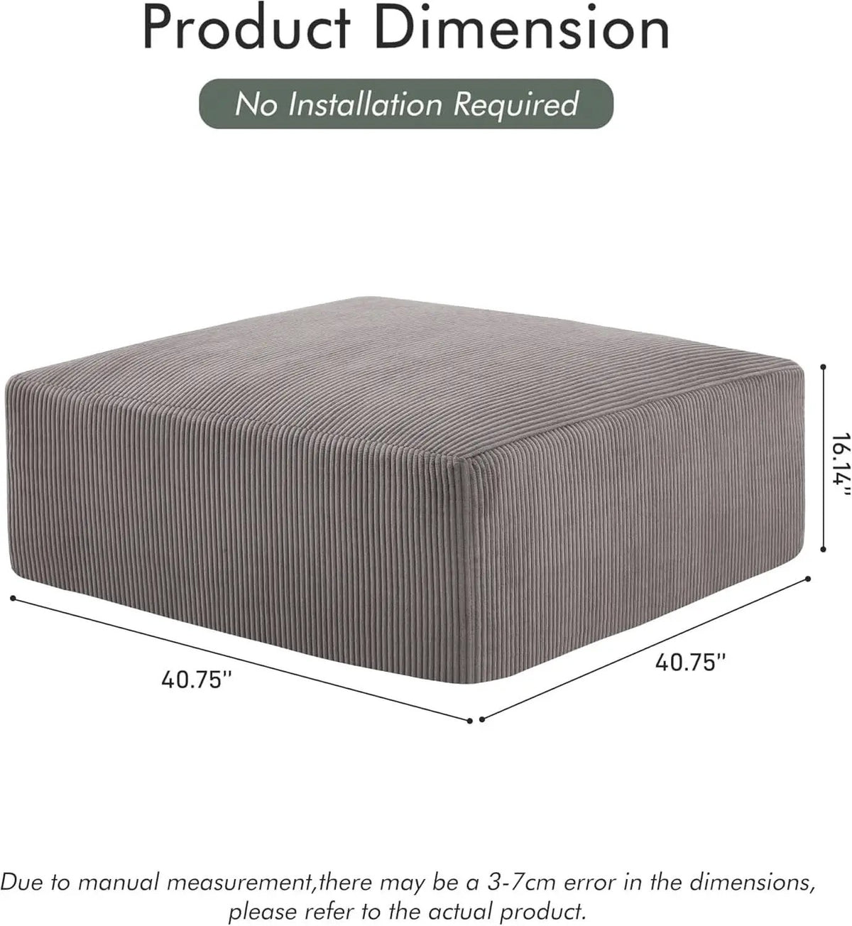40 Inch Corduroy Square Ottoman Pouf Modular Memory Foam from PriceLows™