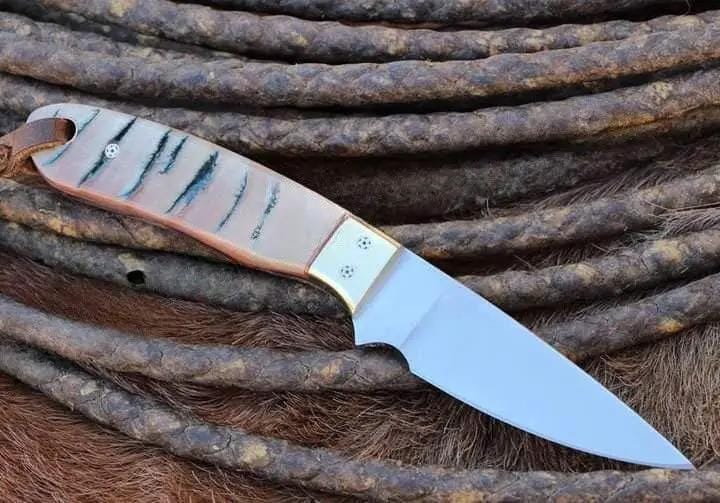 Handmade Buckaroo Belt Knife J2 Steel Blade, Sheep Horn Handle & Western Leather | 6.25 Inch | Steel | cowboy Knife