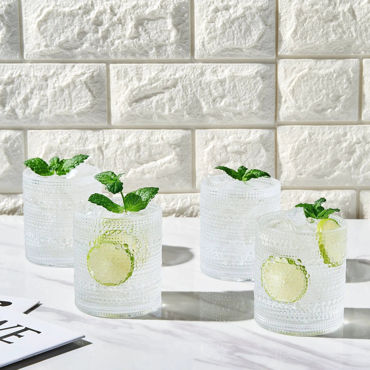 Barcelona Acrylic Hobnail Lowball Whiskey Glassware | 10 oz | Set of 4 | Acrylic