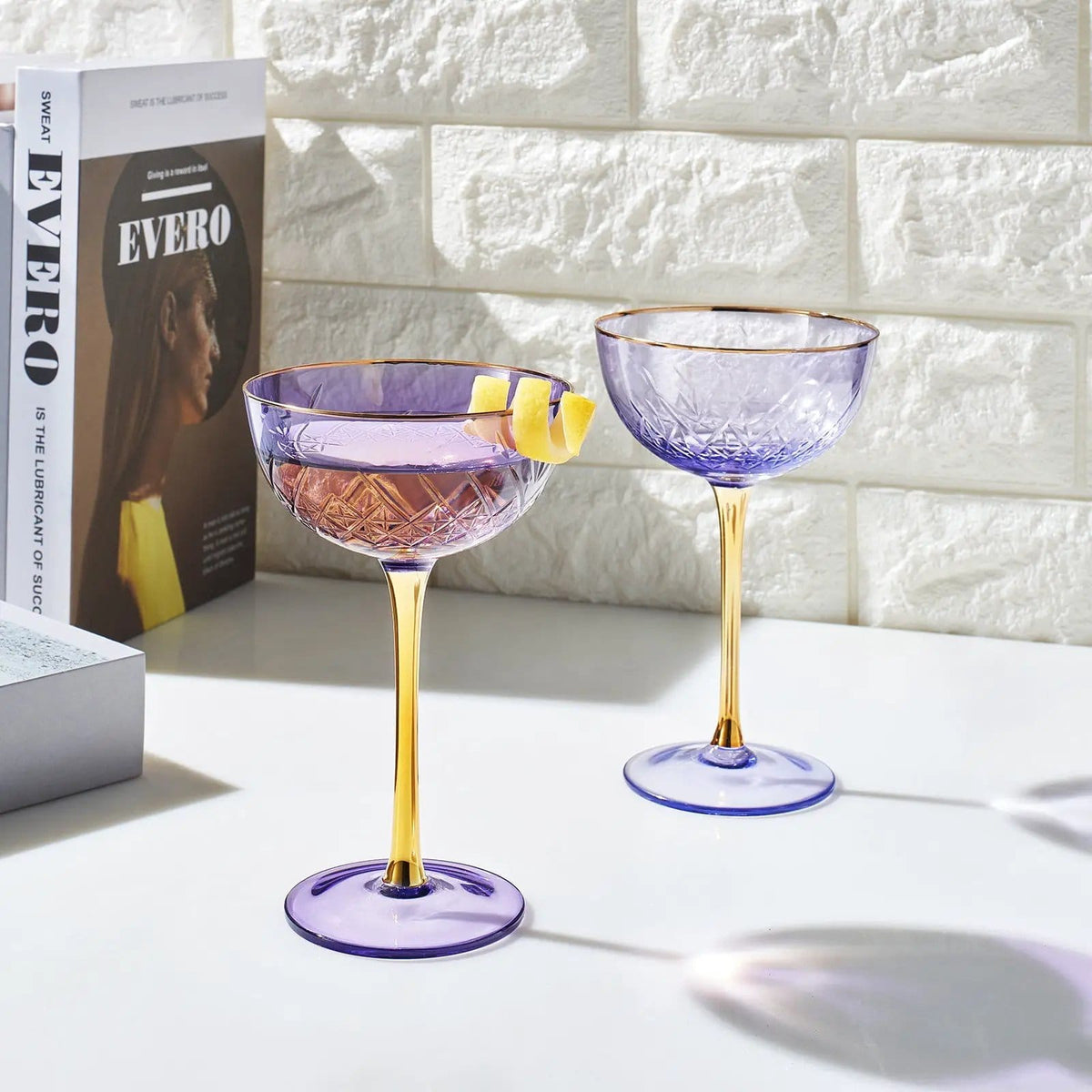 Bellissimo Crystal Champagne Coupe Cocktail Glassware | 7.3 oz | Set of 2 | Crystal