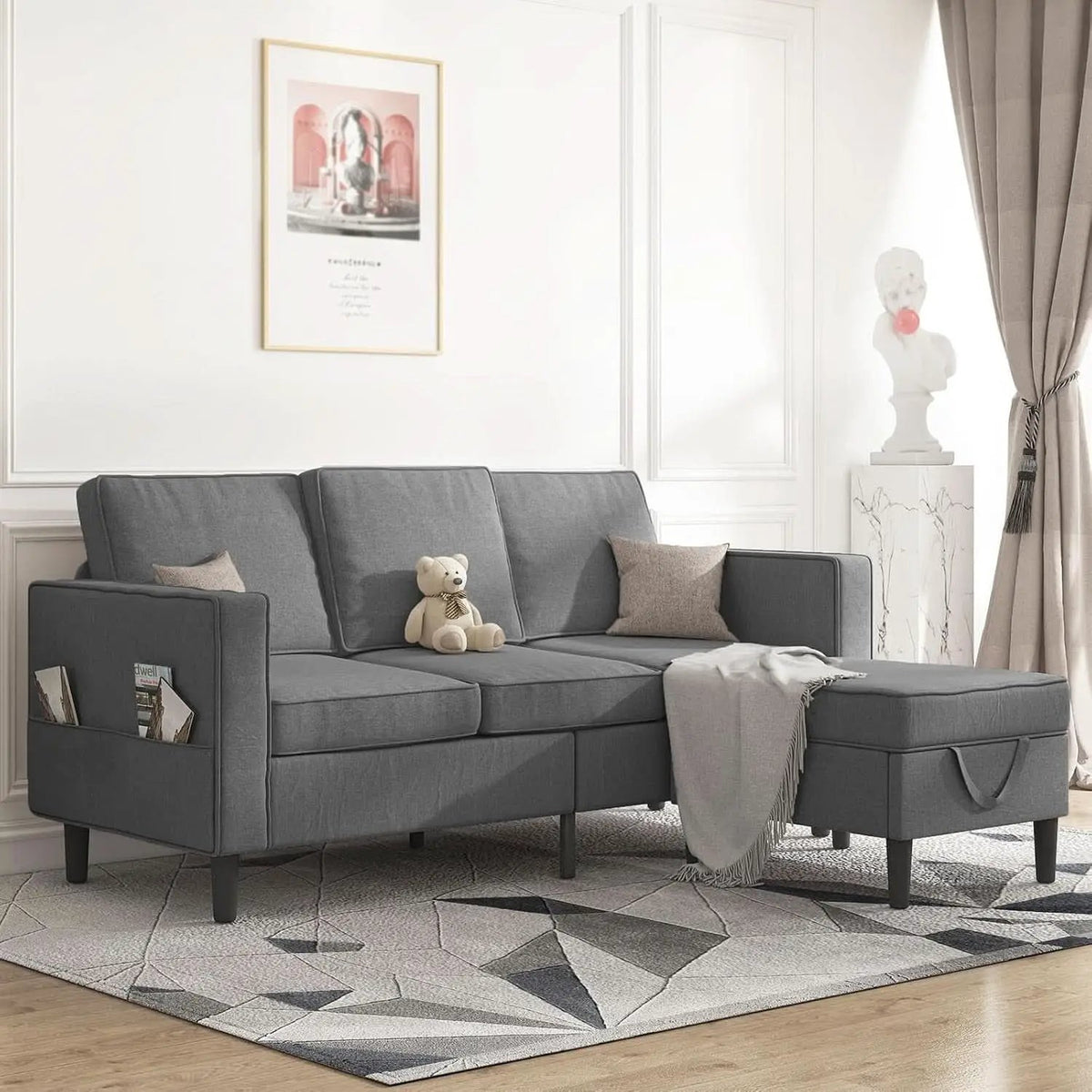 Dark Grey Convertible Sectional Sofa With Storage Ottoman from PriceLows™