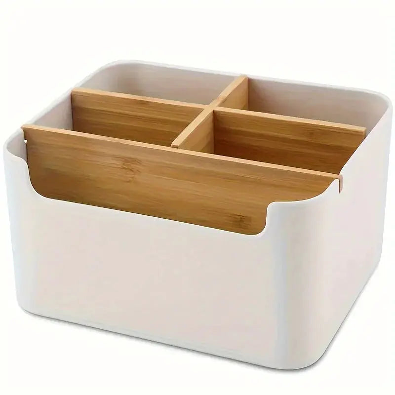 Multifunctional Bamboo Desk Organizer 5 Compartments Wooden Pen Holder Makeup Storage Box for Home Office Supplies from PriceLows™