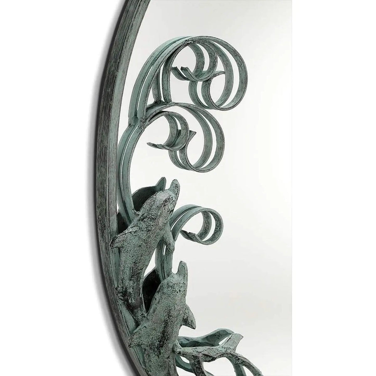 Dolphin Trio Wall Mirror Cast Iron Verdigris Finish 26 Inch from PriceLows™