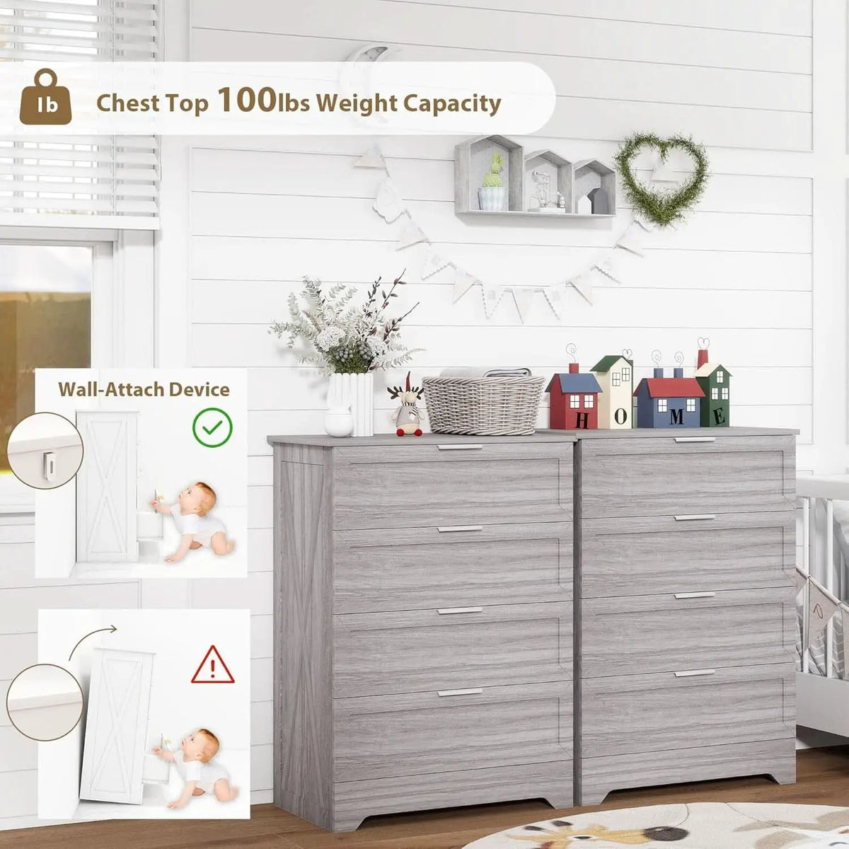 Washed Grey Farmhouse 4 Drawer Distinctive Dresser from PriceLows™