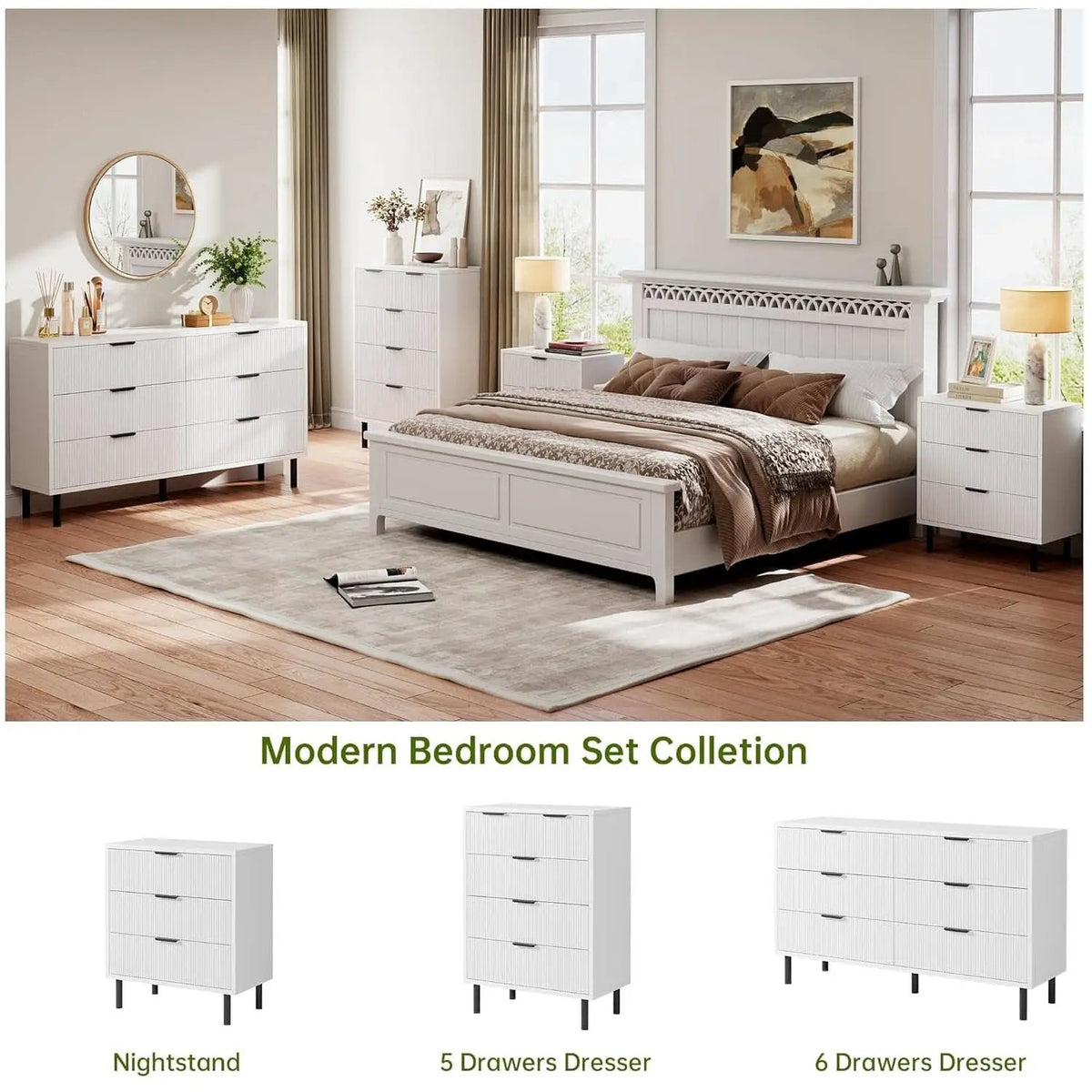 White Fluted Contemporary Dresser With Stainless Legs from PriceLows™