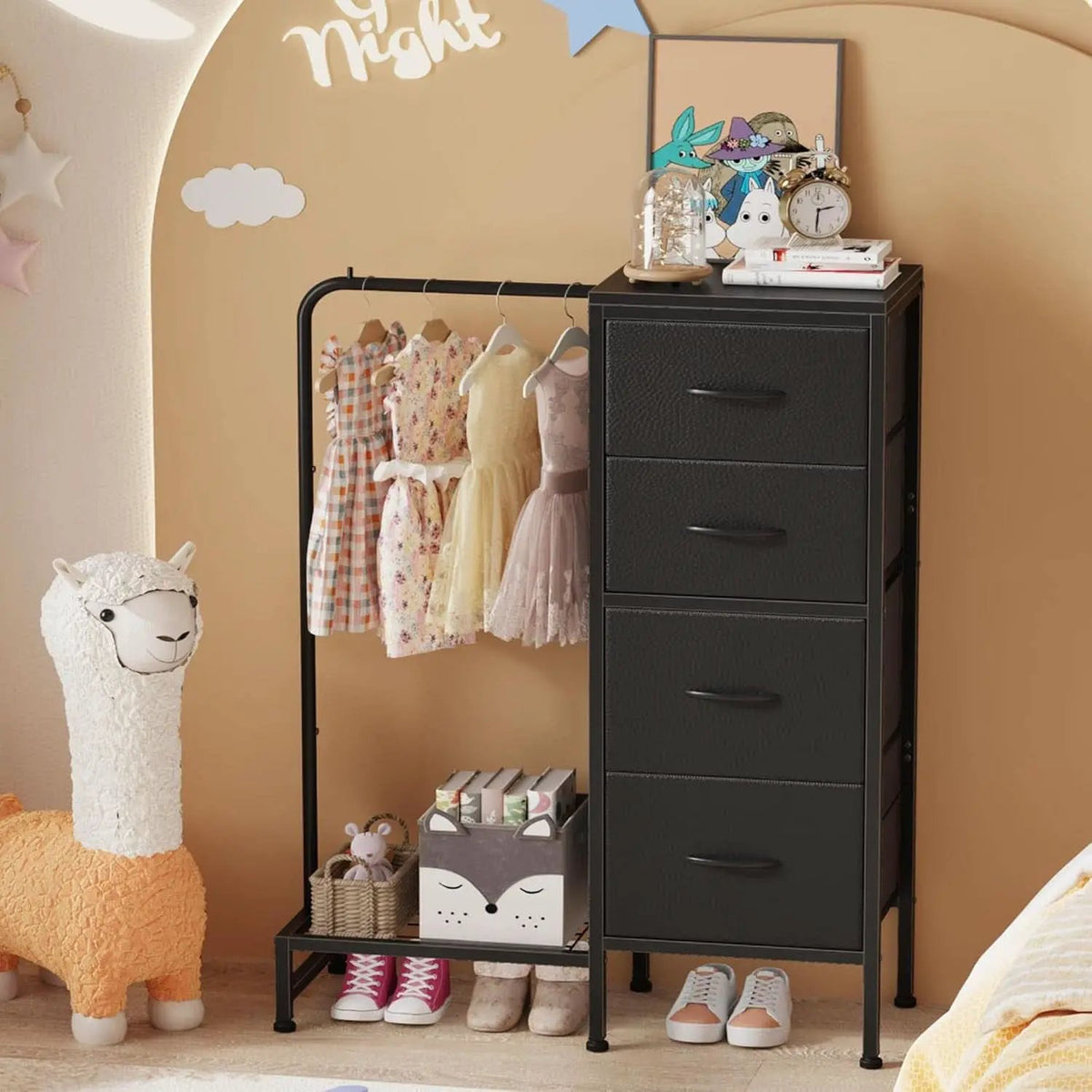 Dresser With Hanging Rack And 4 Drawers Black 44 Inch Tall from PriceLows™