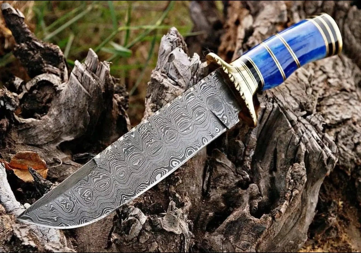 Premium Custom Handmade Damascus Steel Bowie Knife | Brass Guard & Color Bone Handle | Damascus Steel | Hunting & Survival Knife | Home