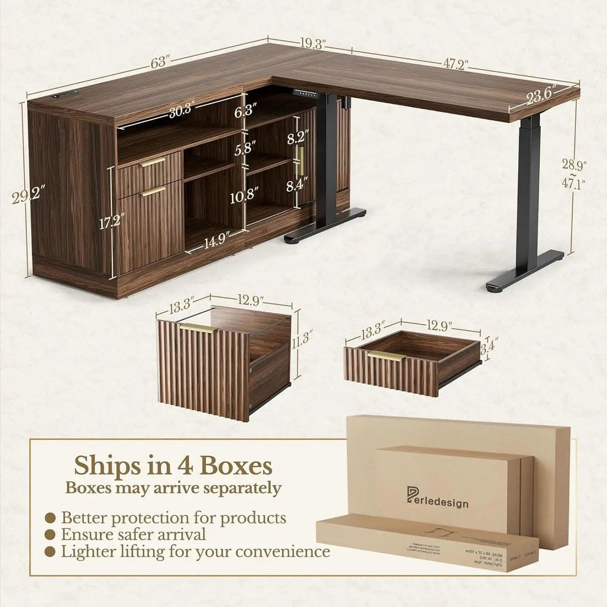 Electric Height Adjustable Desk 48 Inches Bookcase from PriceLows™