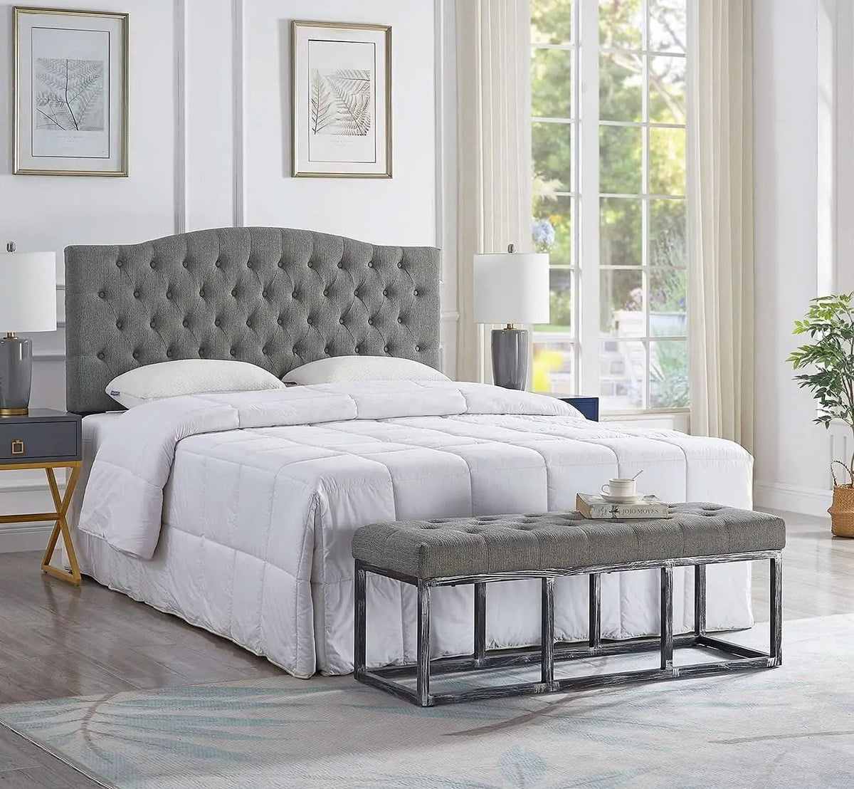 Elegant Linen Tufted Button Queen Headboard for Comfort from PriceLows™