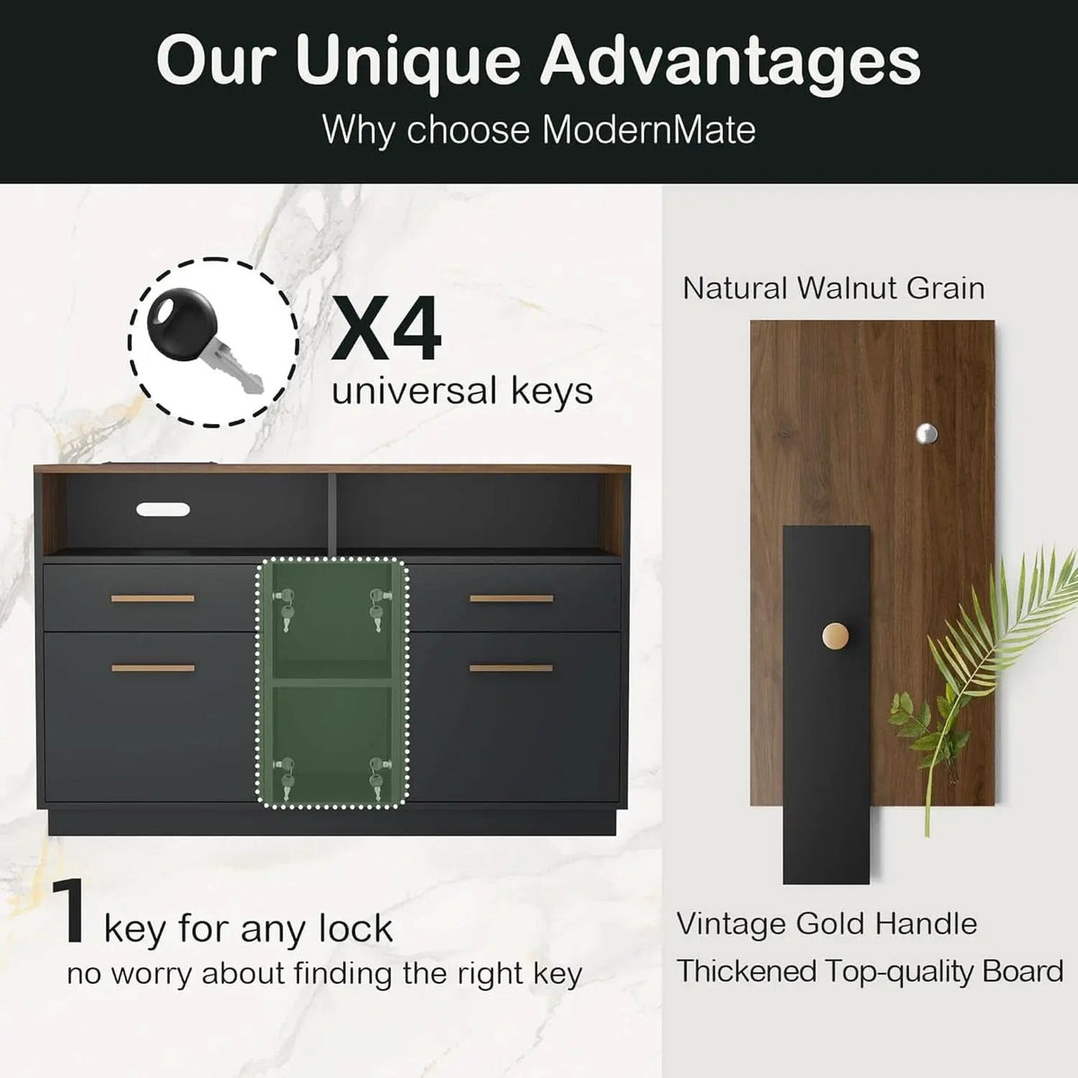 Black Walnut Professional Four Drawer File Cabinet from PriceLows™