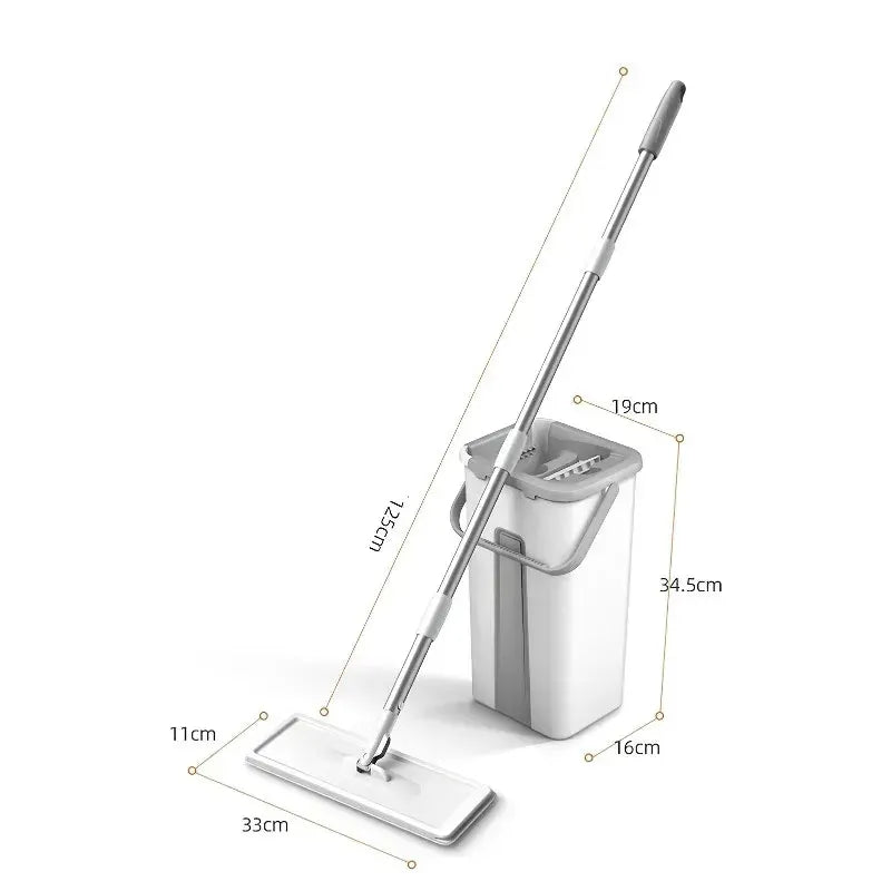 Hands-free flat floor mop + bucket set! 3 washable fibre mop pads for wet & dry use. 360-degree spin = less work for you from PriceLows™