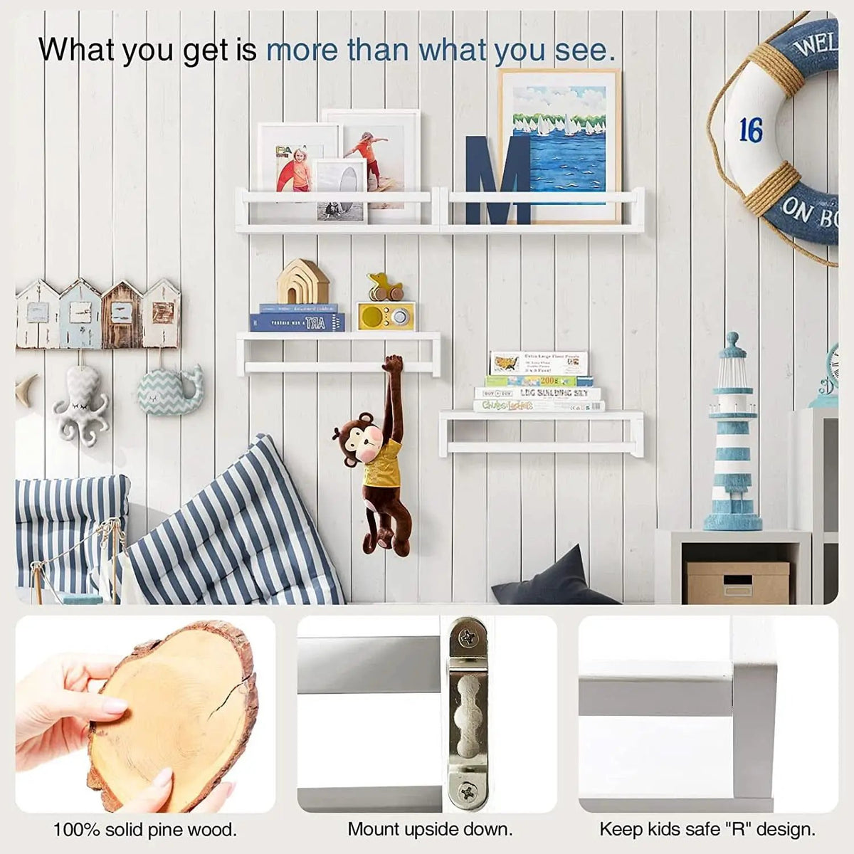 Floating Nursery Wall Shelves Set of 4 White Bookshelves from PriceLows™