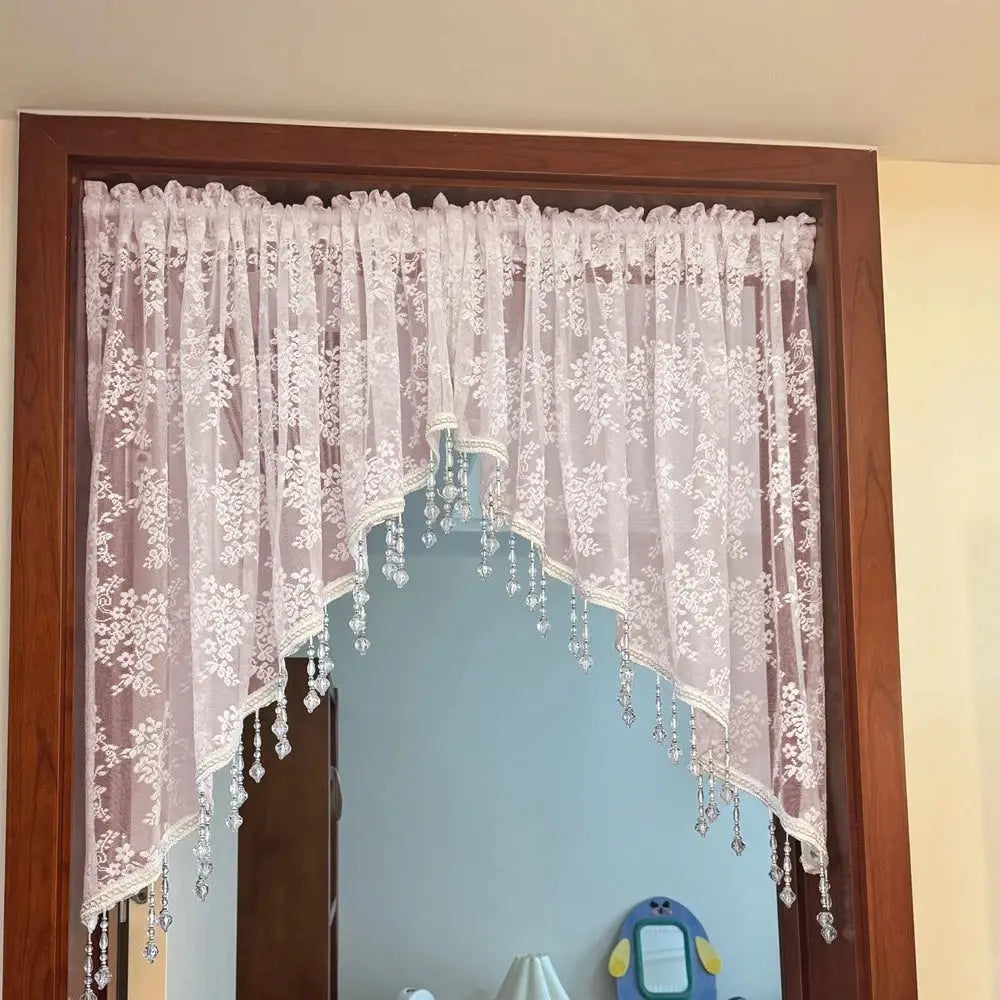 French Half Curtains | Beaded Lace Trim | PriceLows™
