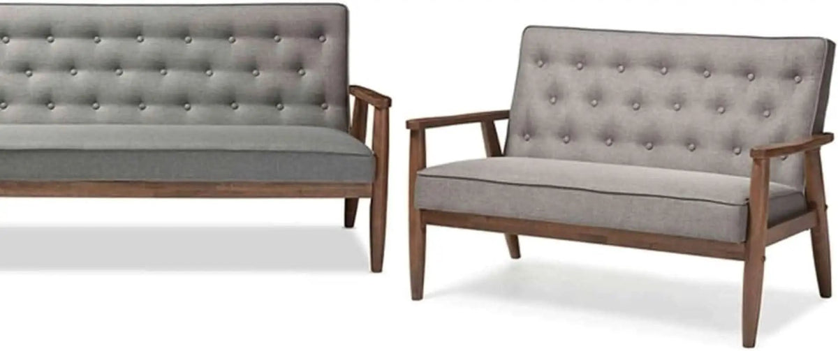 Grey 3 Piece Mid Century Modern Fabric Sofa Set Living Room from PriceLows™