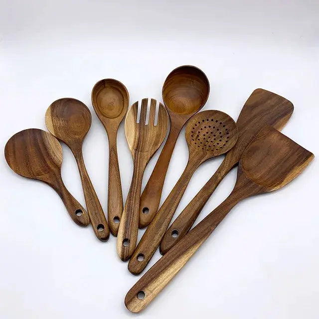 1-9Pcs/set Wooden Kitchen Utensils Set, Wooden Spoons for Cooking, Utensils,Natural Teak Wooden Spoons For Non-stick Pan Gift from PriceLows™