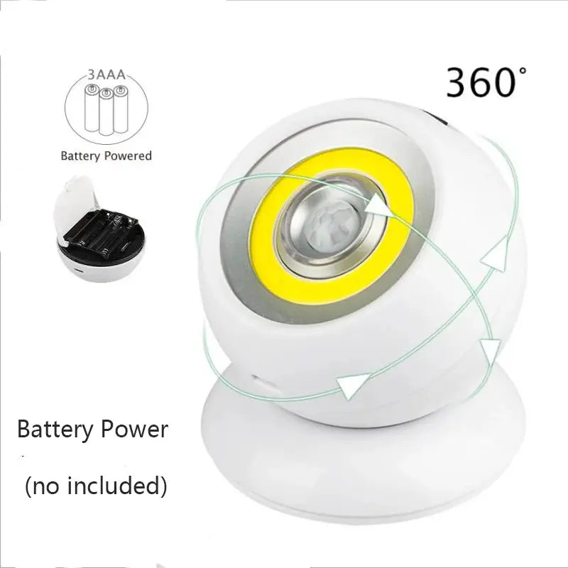 LED Night Light | 360 Degree Rotating COB Ball | PIR Sensor | USB Battery Powered from PriceLows™