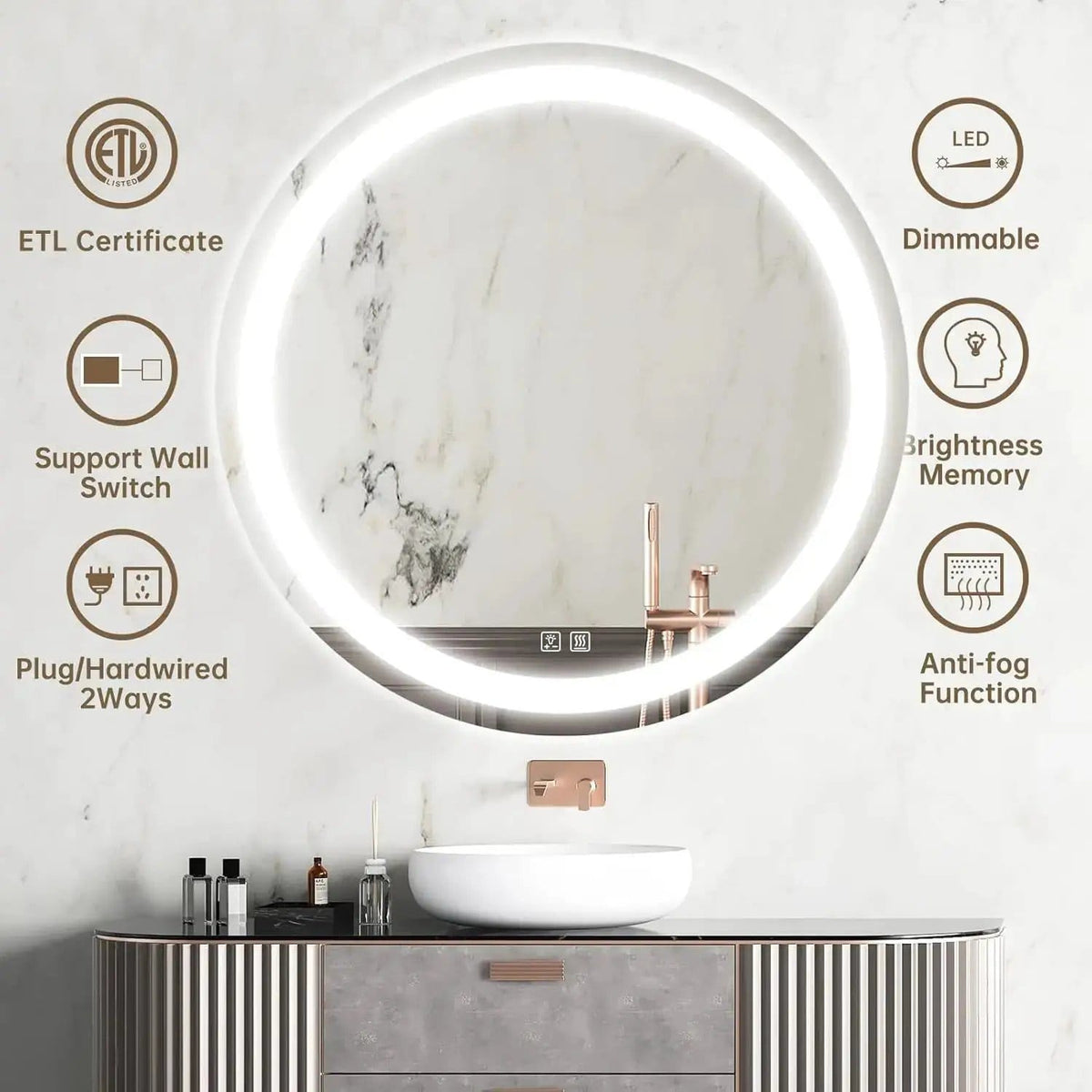 HAUSVITA Round Center Glow LED Bathroom Mirror | Wall Mirror | Bathroom Use | Bathroom