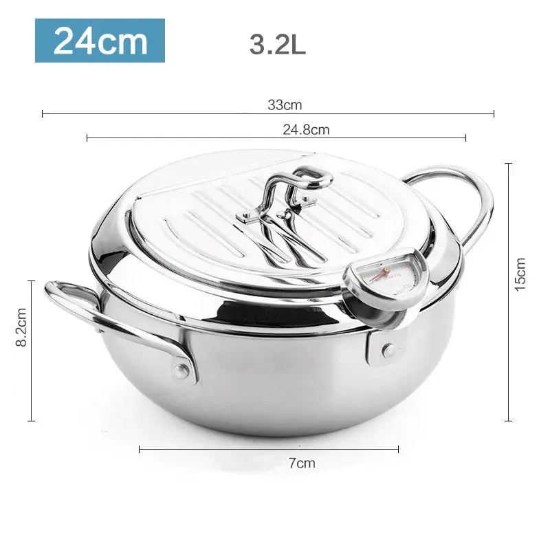 Deep Frying Pot | 304 Stainless Steel | With Thermometer And Lid | 20cm, 24cm