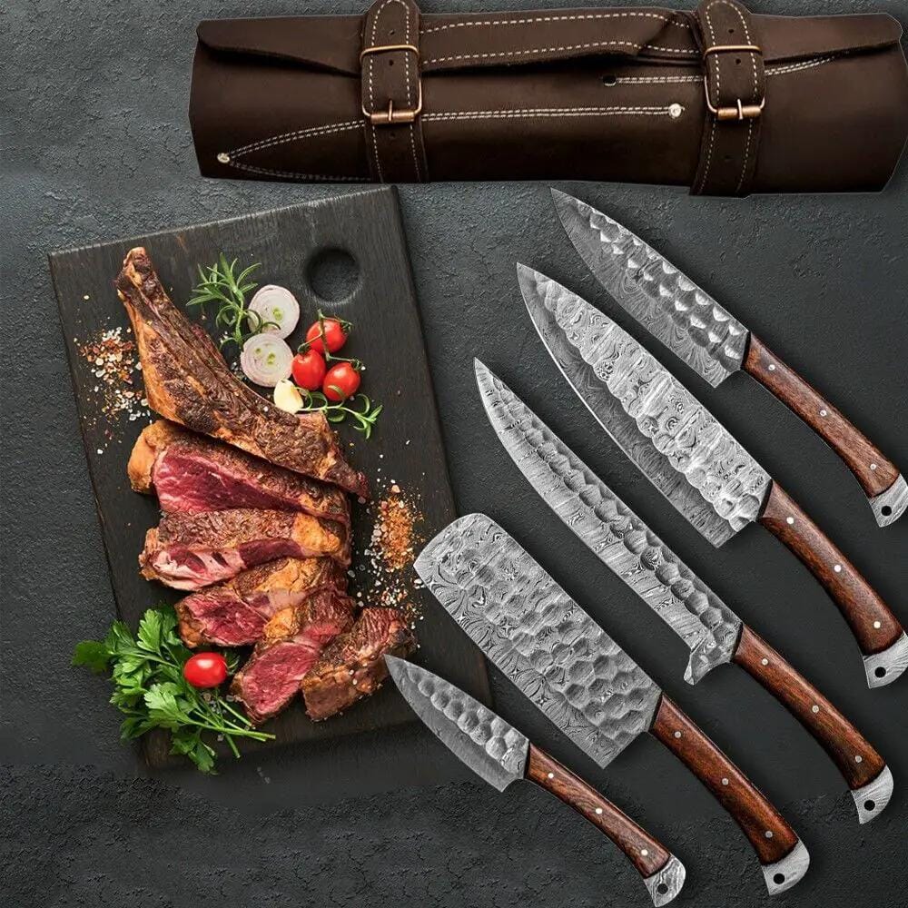 Custom Handmade Damascus Knives Set - 7" Rosewood Handles | 7 Inch | Damascus Steel | Kitchen Knives Set