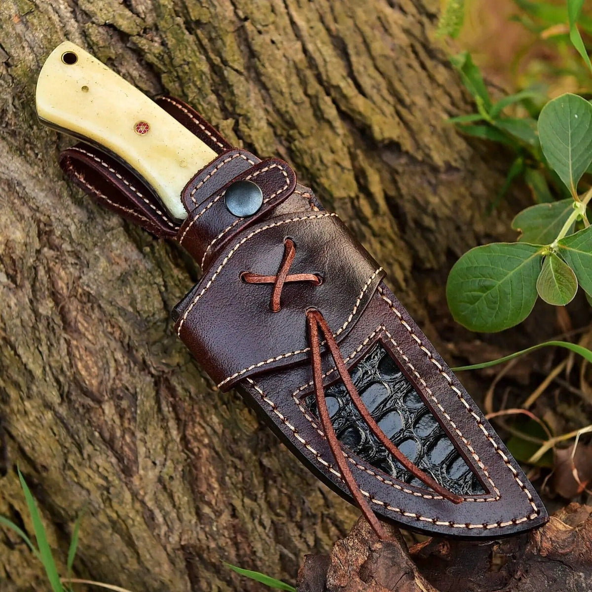 Premium Damascus Steel Skinner Knife - Custom Handmade with Camel Bone Handle | 5 Inch | Damascus Steel | skinning Knife