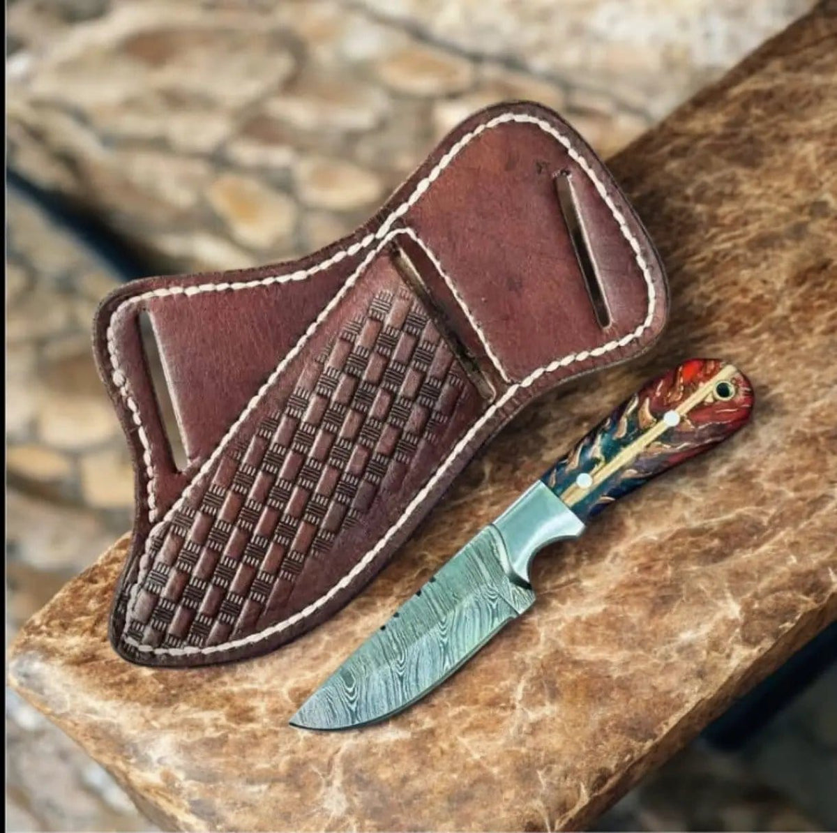 Western Handcrafted Fixed Blade Knife 9" Damascus Steel Outdoor Knife with Pine Cone | 9 Inch | Damascus Steel | cowboy belt Knife