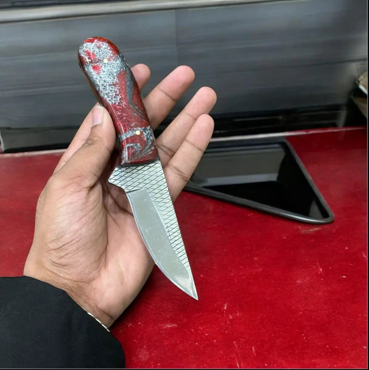 Handmade Ranch Cowboy Knife - Rasp Steel, Resin Handle & Leather Sheath | 8 Inch | Steel | Home