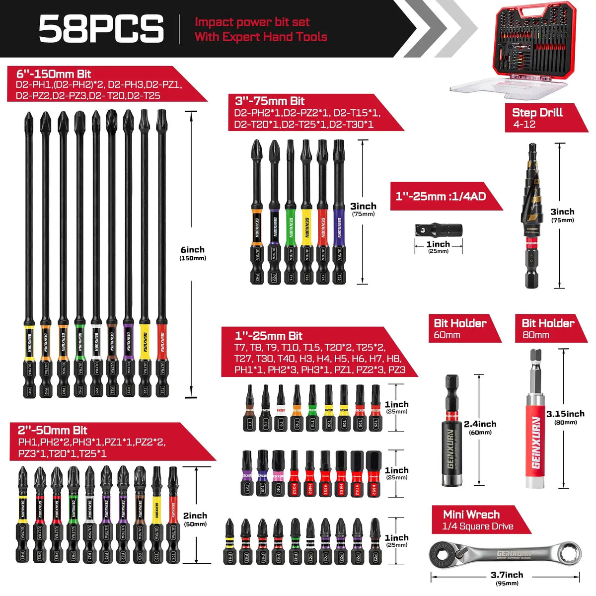 Geinxurn Tools Set Packaged with Screwdriver Bit,Mini Wrench,Socket Driver,Step Drill,Socket Adapter and Bit Holder for DIY from PriceLows™