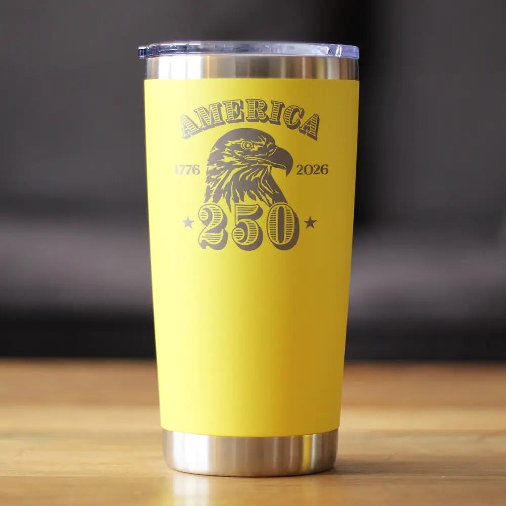 America 250th Anniversary Coffee Tumbler | 20 Oz Double Wall Stainless Steel | Sliding Lid | America 250 Merchandise Etched in USA