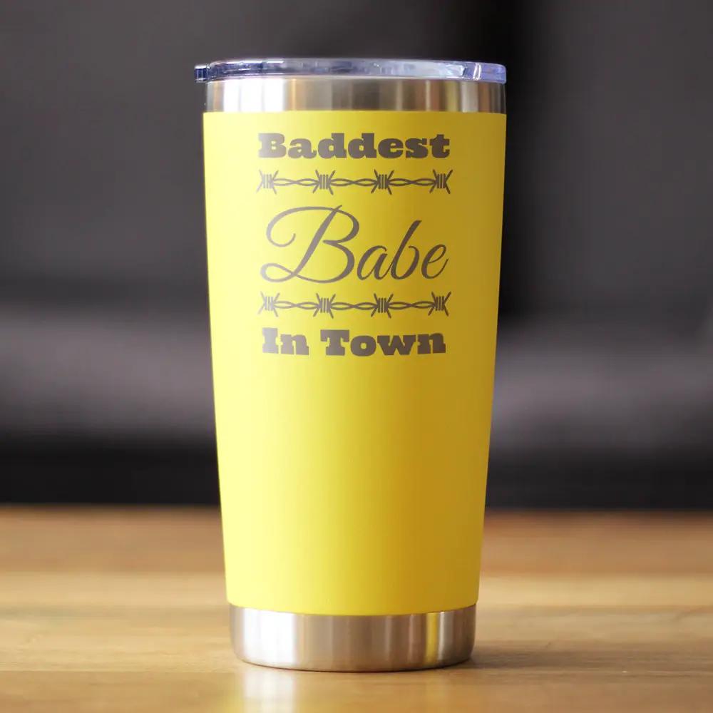 Baddest Babe in Town Coffee Tumbler | 20 Oz Double Wall Stainless Steel | Sliding Lid | Gifts For Women with Attitude