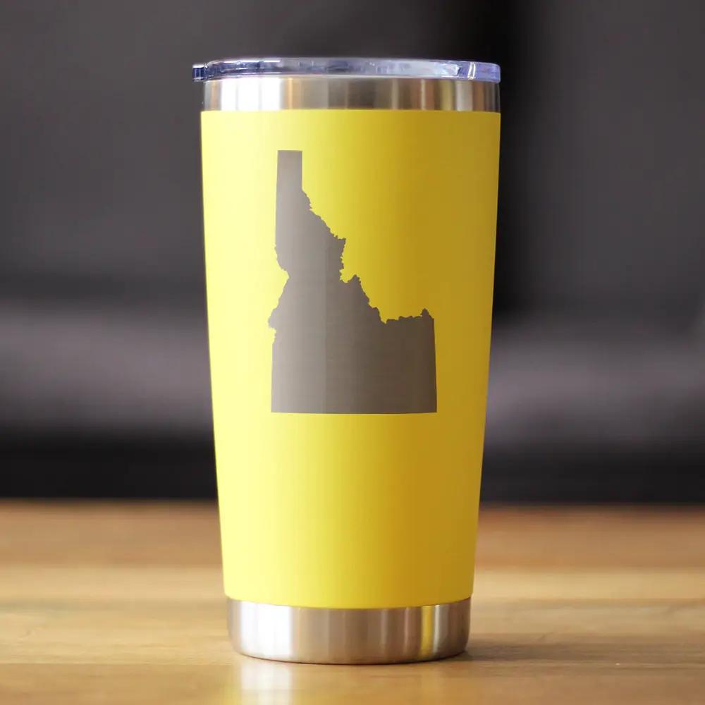 Idaho State Outline Coffee Tumbler | 20 Oz Double Wall Stainless Steel | Sliding Lid | Idaho Gifts For Women and