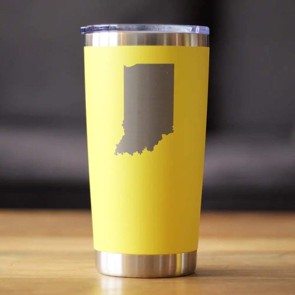 Indiana State Outline Coffee Tumbler | 20 Oz | Double Wall Stainless Steel | Sliding Lid
