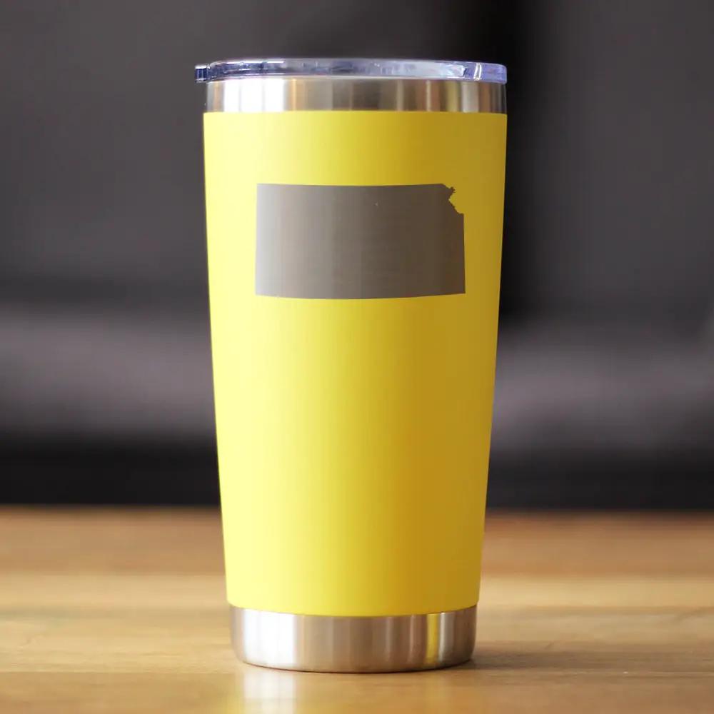 Kansas State Outline Coffee Tumbler | 20 Oz | Double Wall Stainless Steel | Sliding Lid