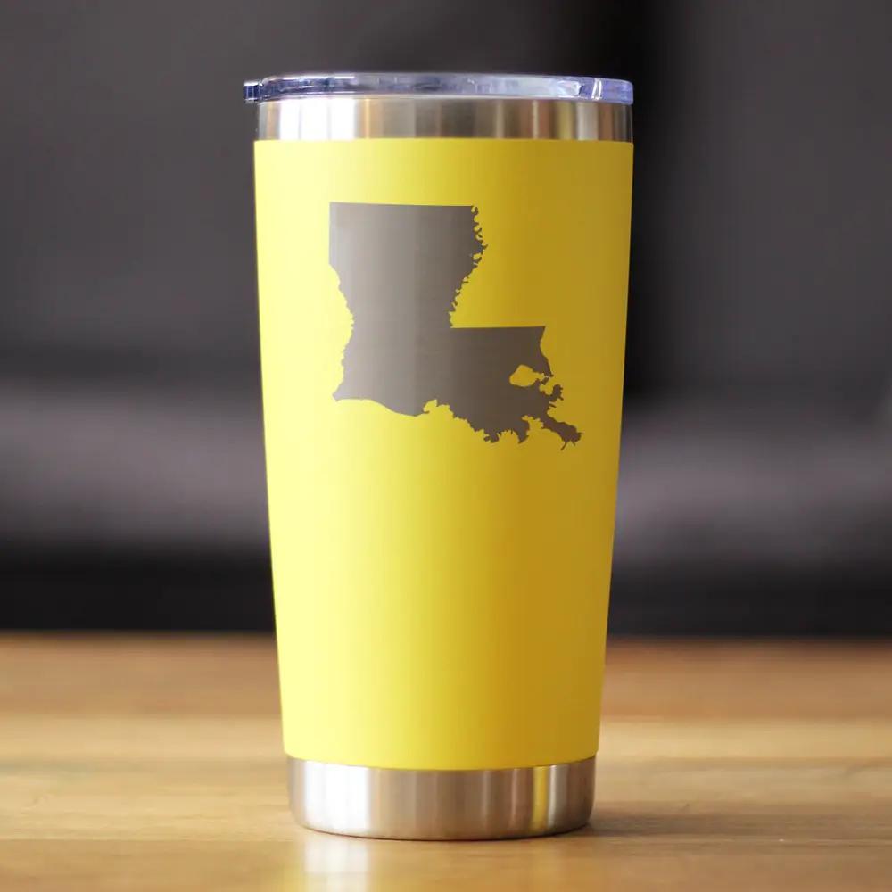 Louisiana State Outline Coffee Tumbler | 20 Oz | Double Wall Stainless Steel | Sliding Lid