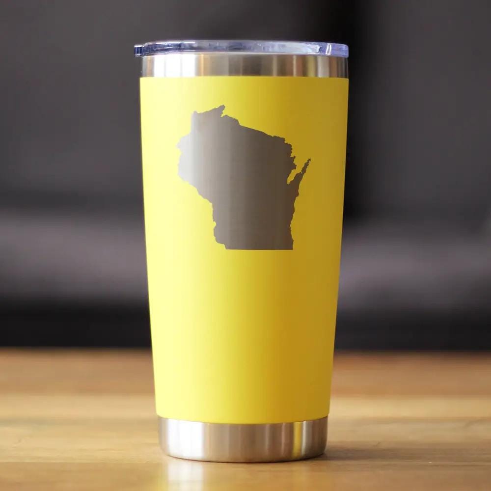 Insulated Coffee Tumbler | 20 oz Stainless Steel | Sliding Lid | Wisconsin State Outline